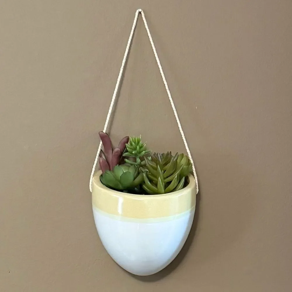 Faux Hanging Succulent Plant Wall Decor Green White Yellow Cactus Planter